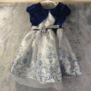Jona Michelle White and Royal Blue Sparkle Floral Tulle Party Dress